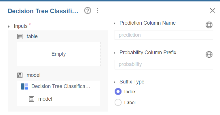 Decision Tree Classifier Predict 블럭 설정 창