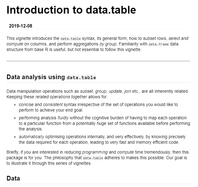 data.table 패키지의 datatable-intro 비네트